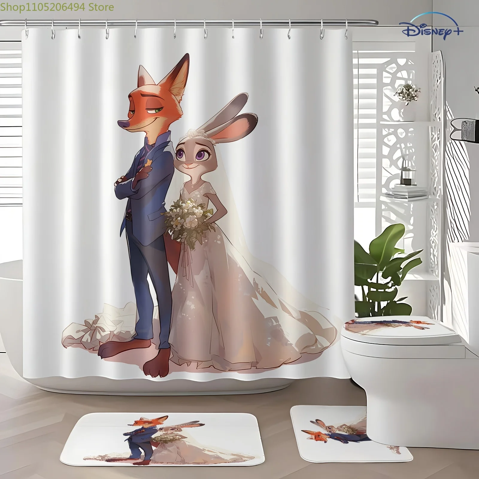 

4pcs Disney Zootopia Shower Curtain Set: Adorable Character Prints, Perfect Bathroom Decor for Fans