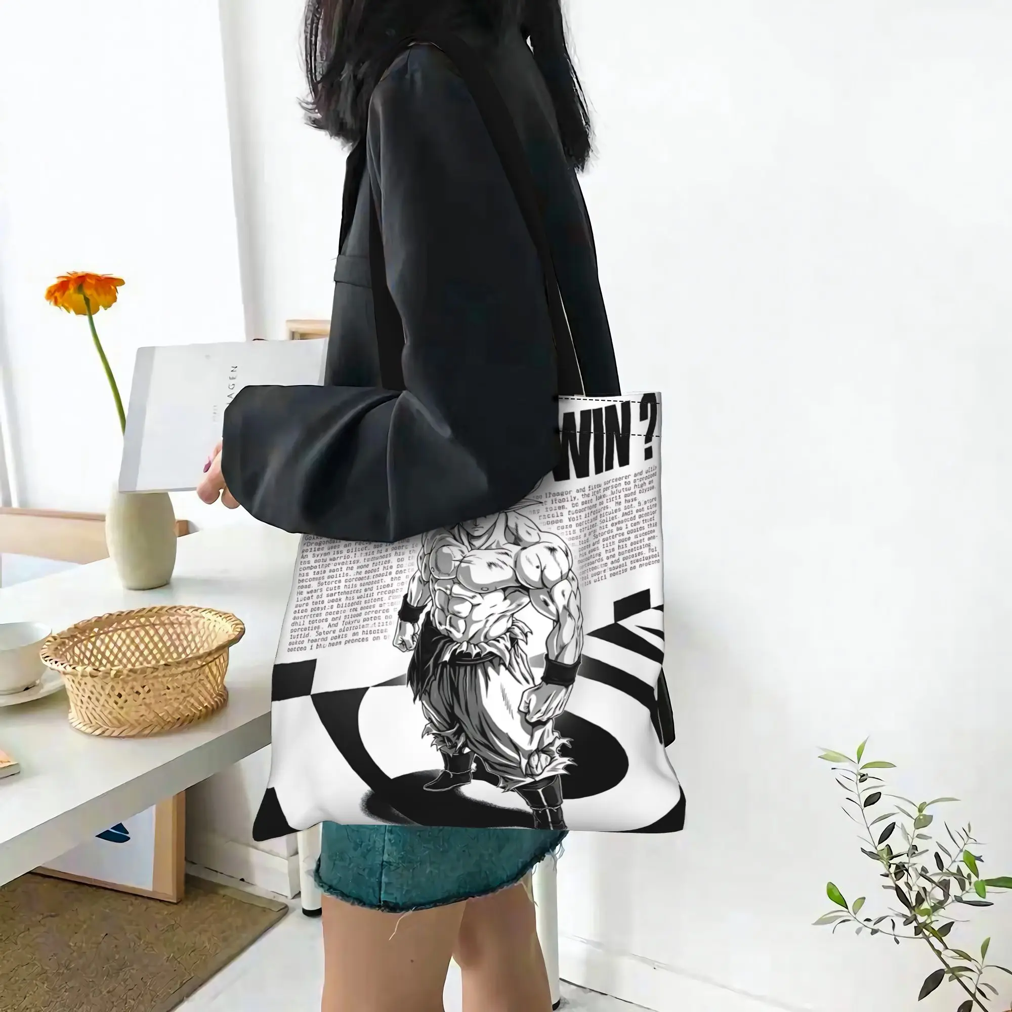 Customized Dragon Ball Z Women's Bag Shopping Bag Reusable Double Sided Canvas Tote Bag Shoulder  Handbag