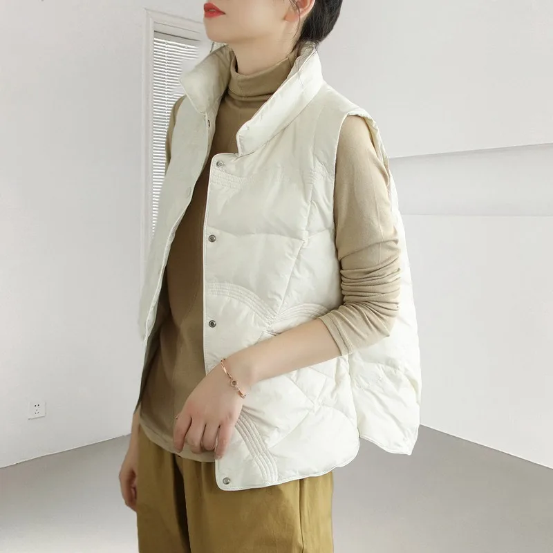 Women's Clothing Down Jacket Vest Outerwear Autumn Winter Coat New White Duck Down Feathers Down Vest Coat Waistcoat