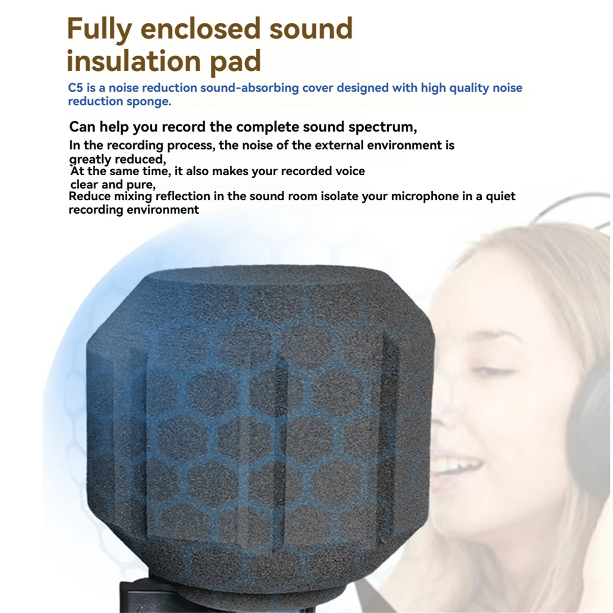 FFYY-C5 Mikrofon Windschutz Akustischer Filter Professionelles Kondensatormikrofon Studioschwamm Schalldichte Schutzabdeckung A