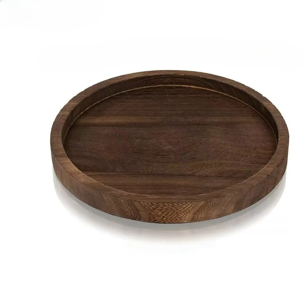 

Wooden Serving Tray Round Decorative Coffee Table Tray Rustic Home Decor Multipurpose Food Platter Aesthetic Display