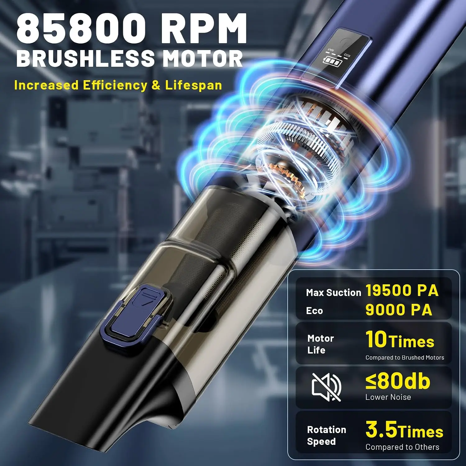 19500Pa 4-in-1 Cordless Vacuum & Air Duster, 140W Handheld Vacuum Cleaner for Car Home Pet view 5