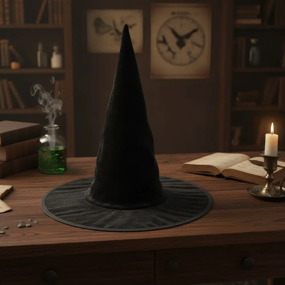 Steel Wire Framed Velvet Witch Hat Shapeable Solid Color Wired Wizard Cap Skin Friendly Foldable Ruched Pointy Hat