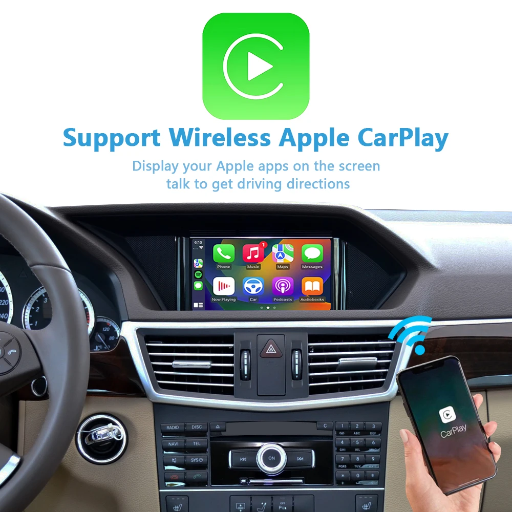 Apple CarPlay sans fil pour Mercedes Classe E, W212, W207, NTG4.0, système Android Auto, miroir, lien iPhone, fonction de lecture de voiture, caméra