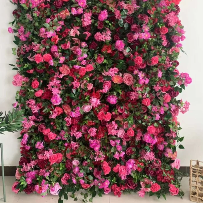 

Uflower 3D Wedding Flower Wall Rose Red Rose Green Leaf Roll Cloth Plant Flower Wall Outdoor Wedding Background Decoration