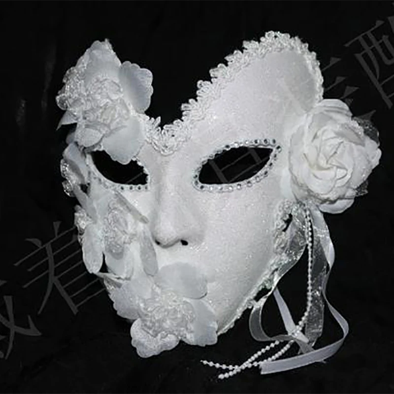 Venetian Masquerade Mask Princess Men Women Feather Flowers Lace Black White Shining Christmas Festival Cosplay Party Carnival