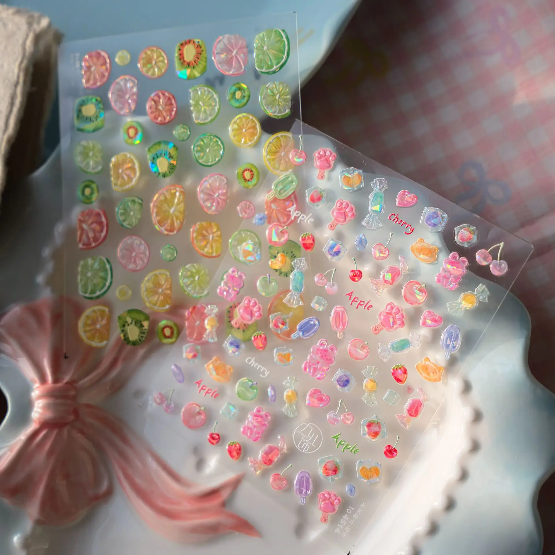 5D الإغاثة الصيف الحلوى ملصقات الأظافر اليابانية Ins عصير الفاكهة ذاتية اللصق مسمار الفن ملصقات مانيكير الشارات DIY الزينة