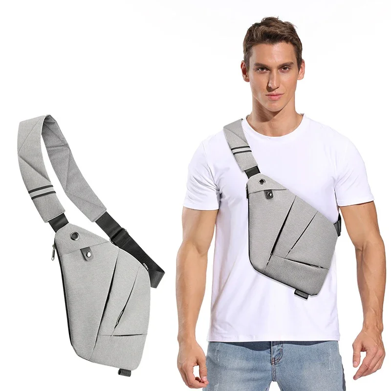 Men\'s Chest Bag Digital Headphone plug Storage Gun Bag Slung Crossbody Sports Waist Bag Personal Shoulder Anti-theft Pocket Bag