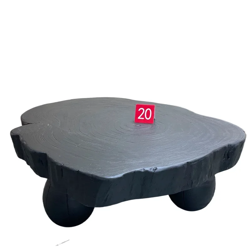 Bed and breakfast wabi-sandy wind solid wood coffee table designer round tea table art creative living room coffee table