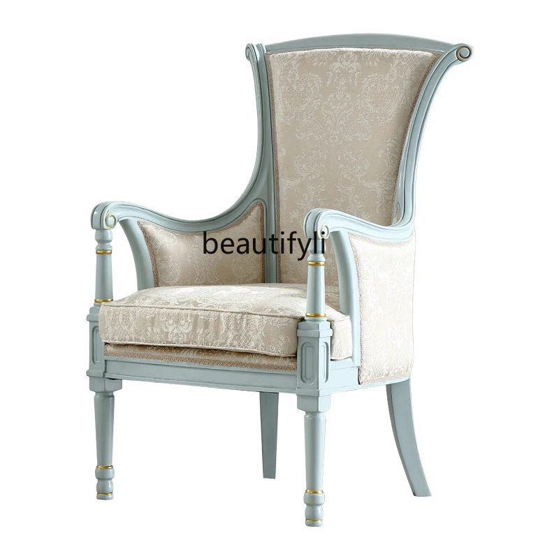 Pastoral Style European-Style Small Apartment Home Living Room Leisure Single Sofa Fabric Solid Wood Chair