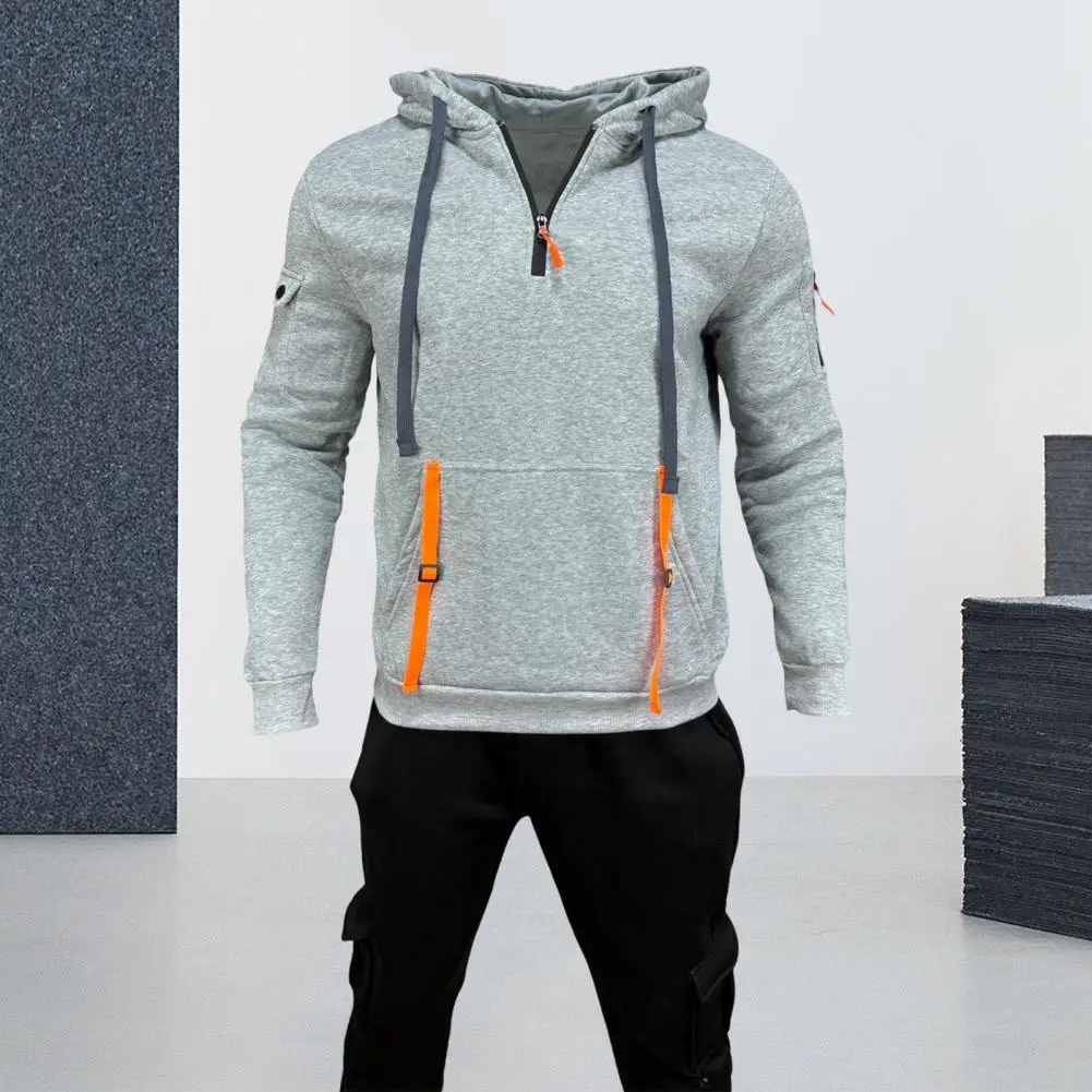 Men Fall Hoodie Stylish Men's Hoodie Zippered Drawstring Pullover with Pocket Strap Detail for Warmth Sporty Appeal in for Men