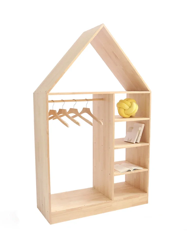 Children's Wardrobe Storage Cabinet Simple Solid Wood Furniture Hanging Shelf Baby Closet Clothes Cabinet Storage Locker