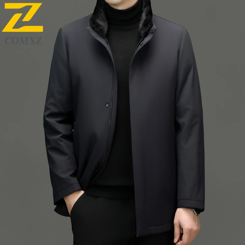 

COMXZ Mens Down Jacket New Luxury Stand Collar Commute Office Lightweight Puffer Jacket Detachable Inner Layer Warm Winter Coat