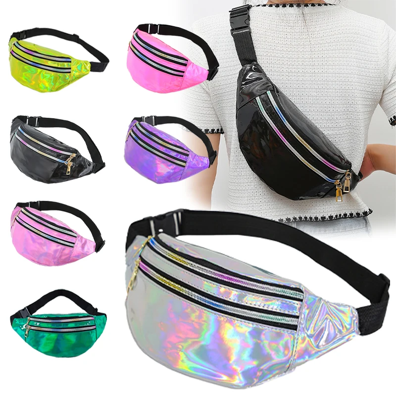 

Trendy Personality Women's Waist Bag Laser Cool Lightweight Sport Leisure Female Belt Bag Waist Packs For Outings Travel