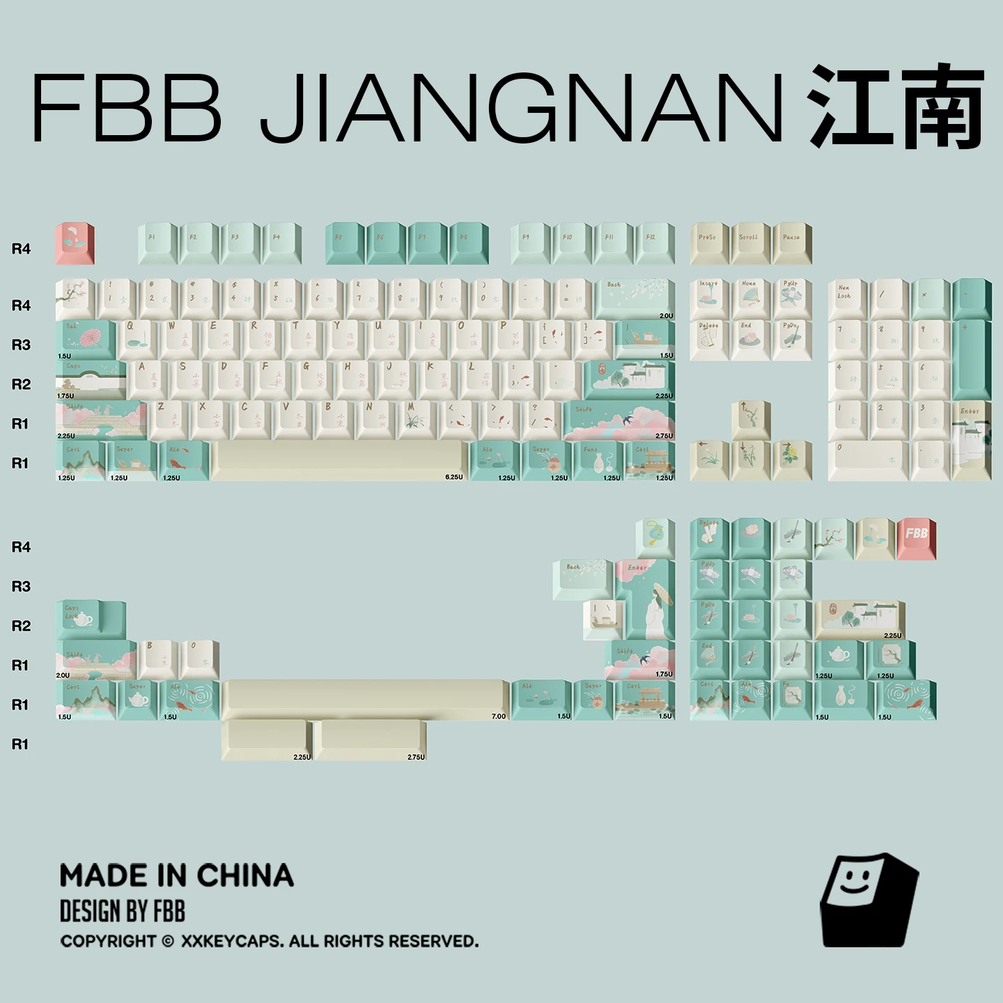 FBB أغطية المفاتيح الأصلية JiangNan مشهد صيني PBT التسامي 1.7 مللي متر لوحة المفاتيح الميكانيكية المخصصة Keycap هدية للأصدقاء