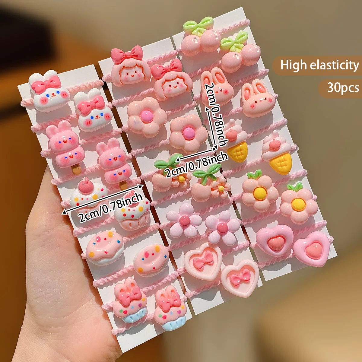 30 cartoon cute children\'s rubber bands, little girl hair rings suitable for daily use hair accessories