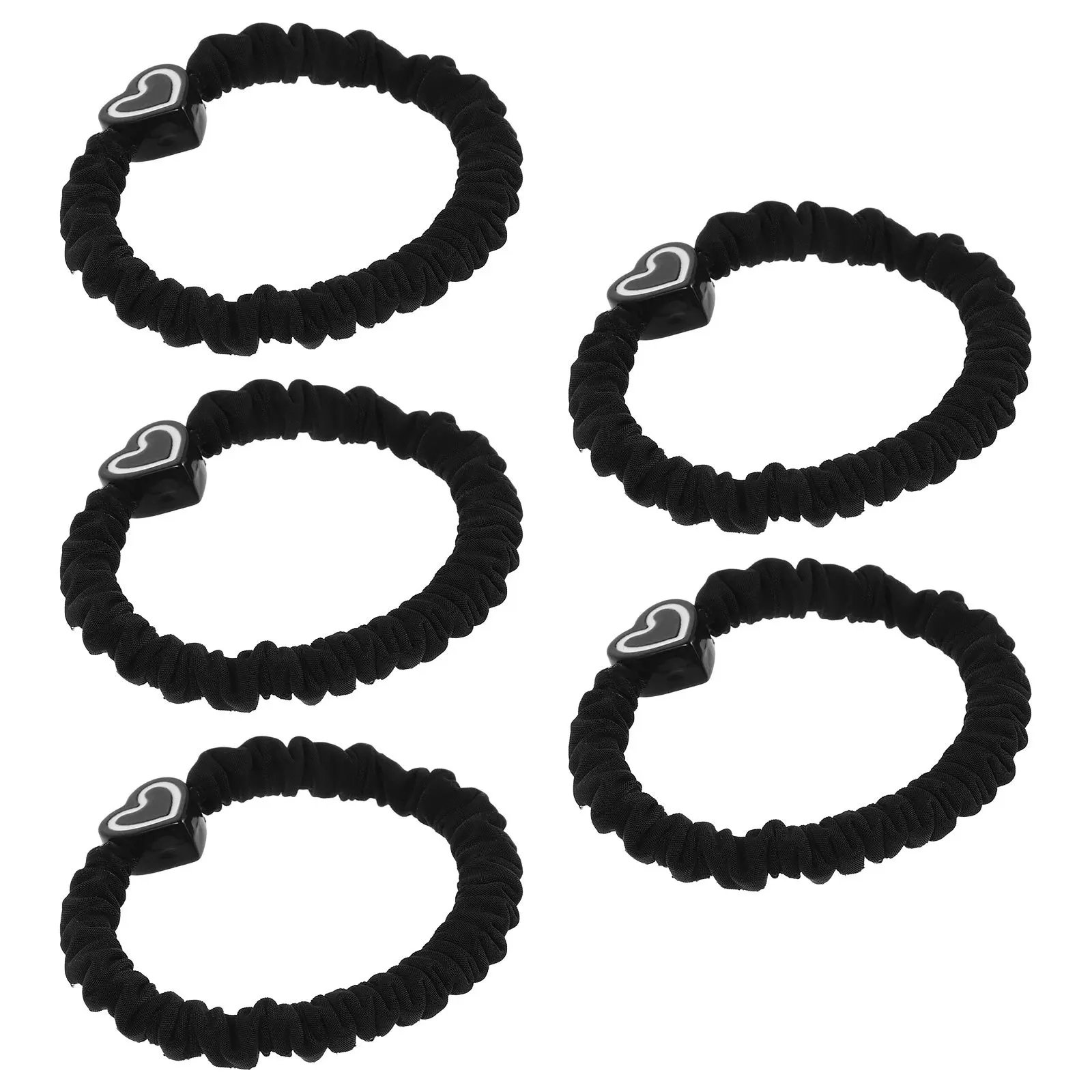 

5pcs Minimalist High Elastic Ties Black Heart Design Thickened Stretchy Hair Bands For Women Daily Wear Party Yoga