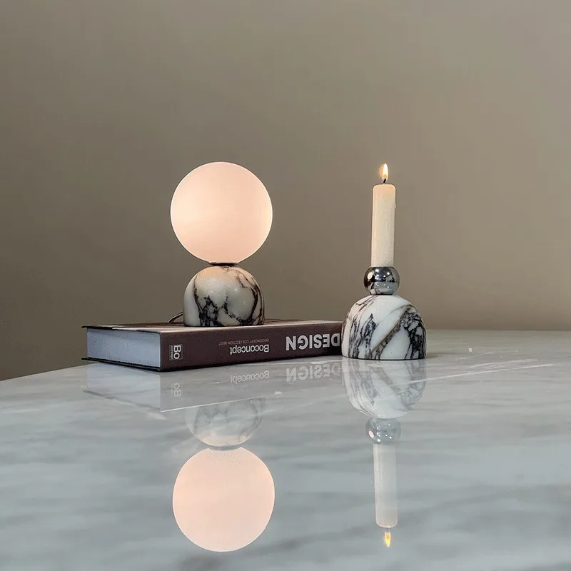 

French Silent Bvlgari Marble Table Lamp Soft Decoration Villa Model Room Living Room Bedroom Study Night Light