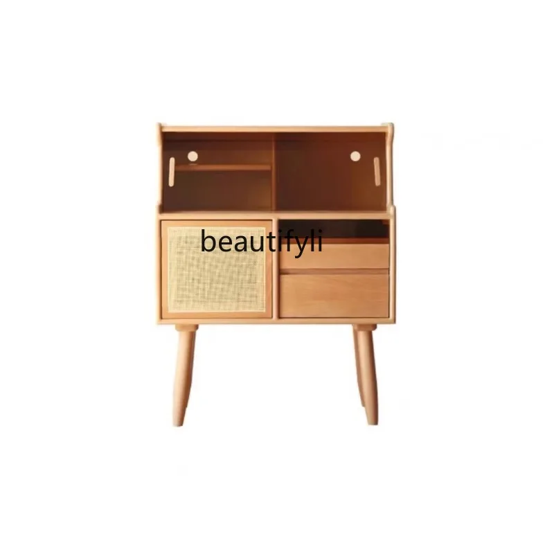 

Japanese Glass Sideboard Cabinet Solid Wood Storage Modern Minimalist Storage Living Room Nordic Log Small Side Cabinet