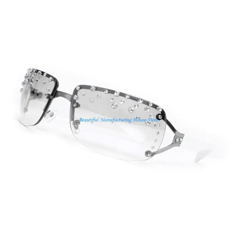 

E56A Elegant Rimless Rhinestones Eyewear Trendy Eyeglasses for Travel Stage Music Festival Photo Props Supply