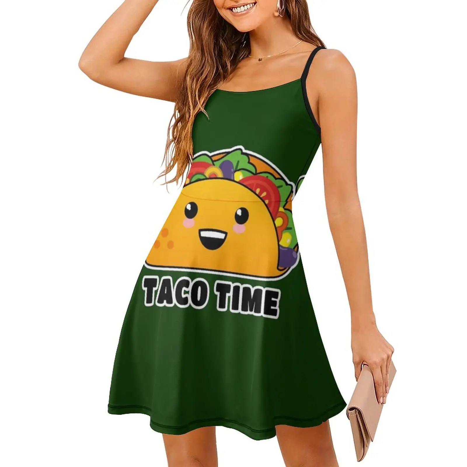 تاكو الوقت! فستان Yummy Kawaii Taco ذو فتحة عنق على شكل قلب فستان أنيق للحفلات الصيفية للنساء Taco Tacos Kawaii Taco Kawaii Food