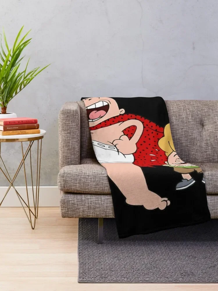 captain underpants cartoon Throw Blanket Furry For Decorative Sofa Loose Flannel Blankets