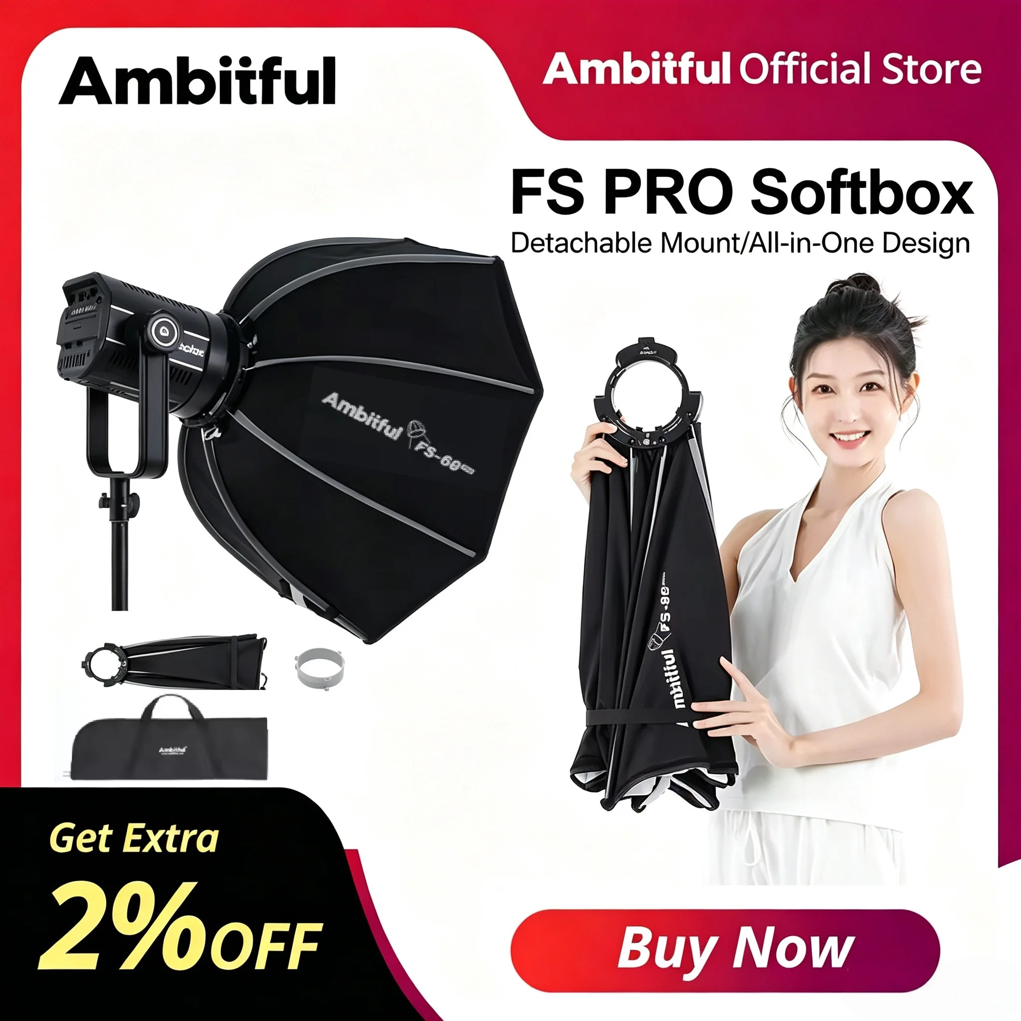 【do-brasil】ambitful-fs40pro-quick-release-softbox-standard-detachable-bowens-mount-octagon-softbox-for-studio-led-video-cob-ligh