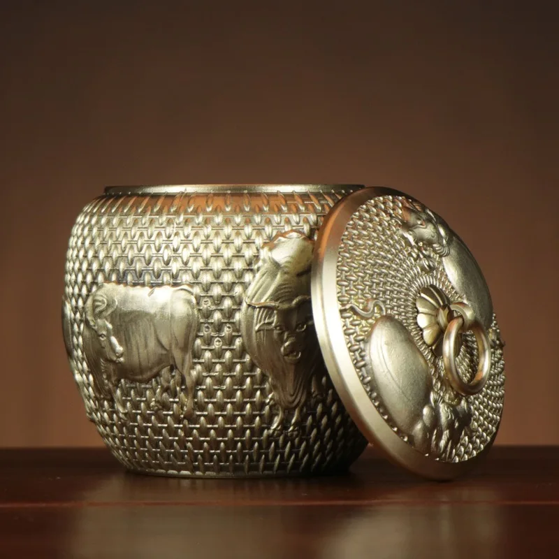 Wuniu Canister, Sealed , High-End Small Metal Tea Box, Storage Jar, Copper Ashtray
