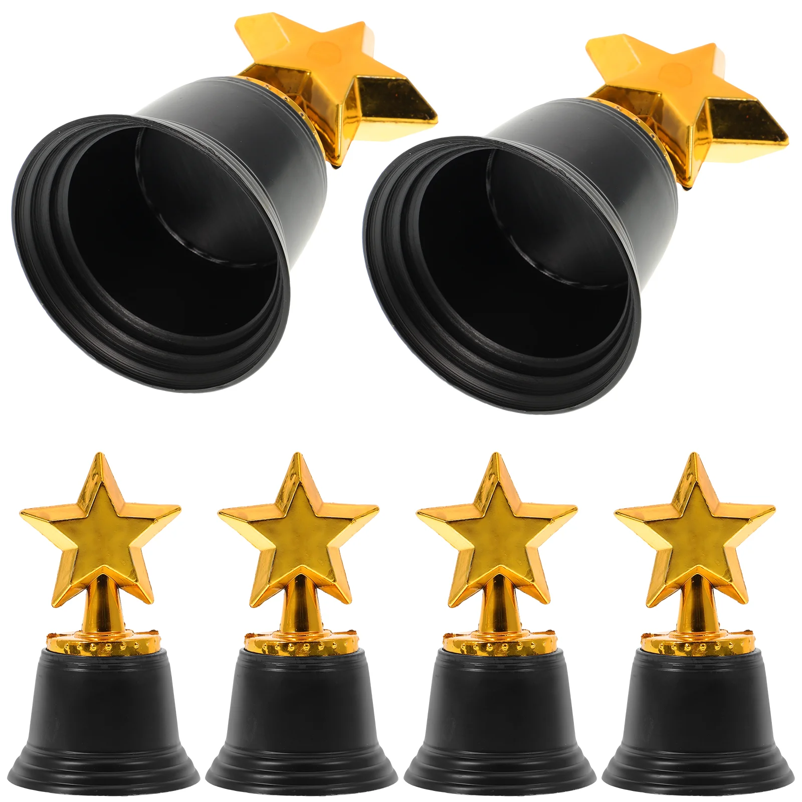 6 Pcs Plastic Trophy Small Cup Mini Trophies Gold Award Black Base Star Figurine Party Game Prizes Classroom Rewards Sports