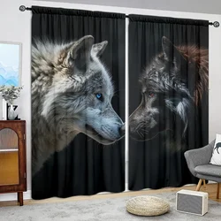 2pcs White Wolf Black Wolf Style Printed Curtain for Home Decor - Rod Pocket Window Treatment for Bedroom,Office and Kitchen