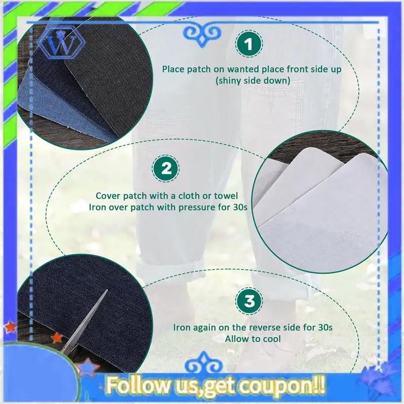 

Easy To Use Iron On Denim Patches For Clothing Jeans 12 Pcs, 3 Colors (4.9 Inch X 3.7 Inch)