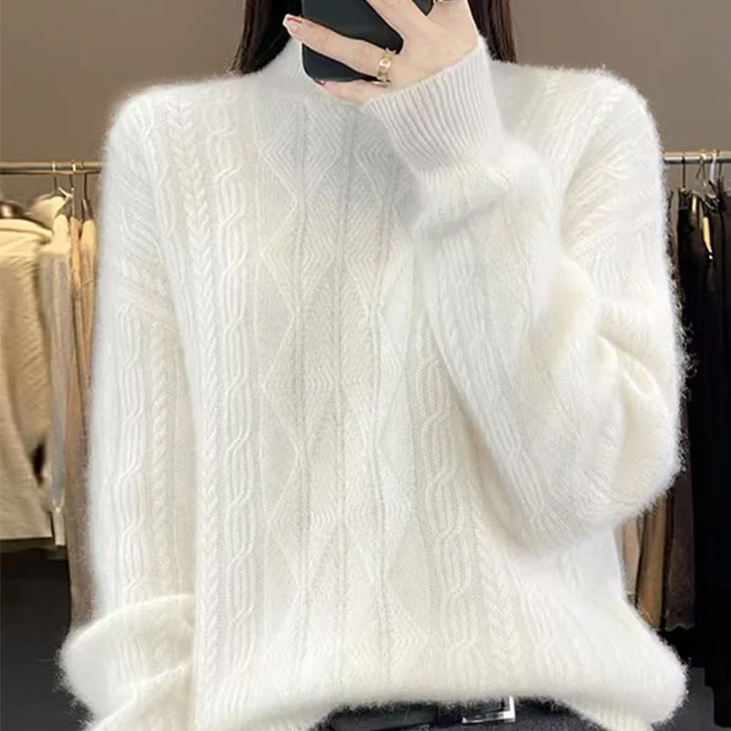 

Autumn And Winter New Women's Padded Semi-High Neck Jacquard Wool Fashion Sweater Knitted Bottoming Shirt