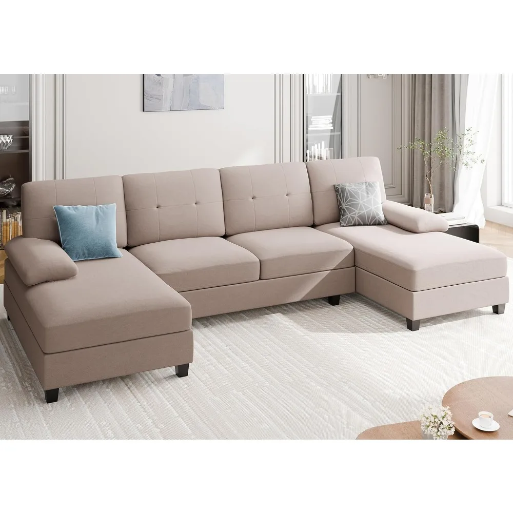 Segmented sofa, living room U-shaped sofa, 4-seater sofa with oversized seats and double lounge chairs, apartment large sofa