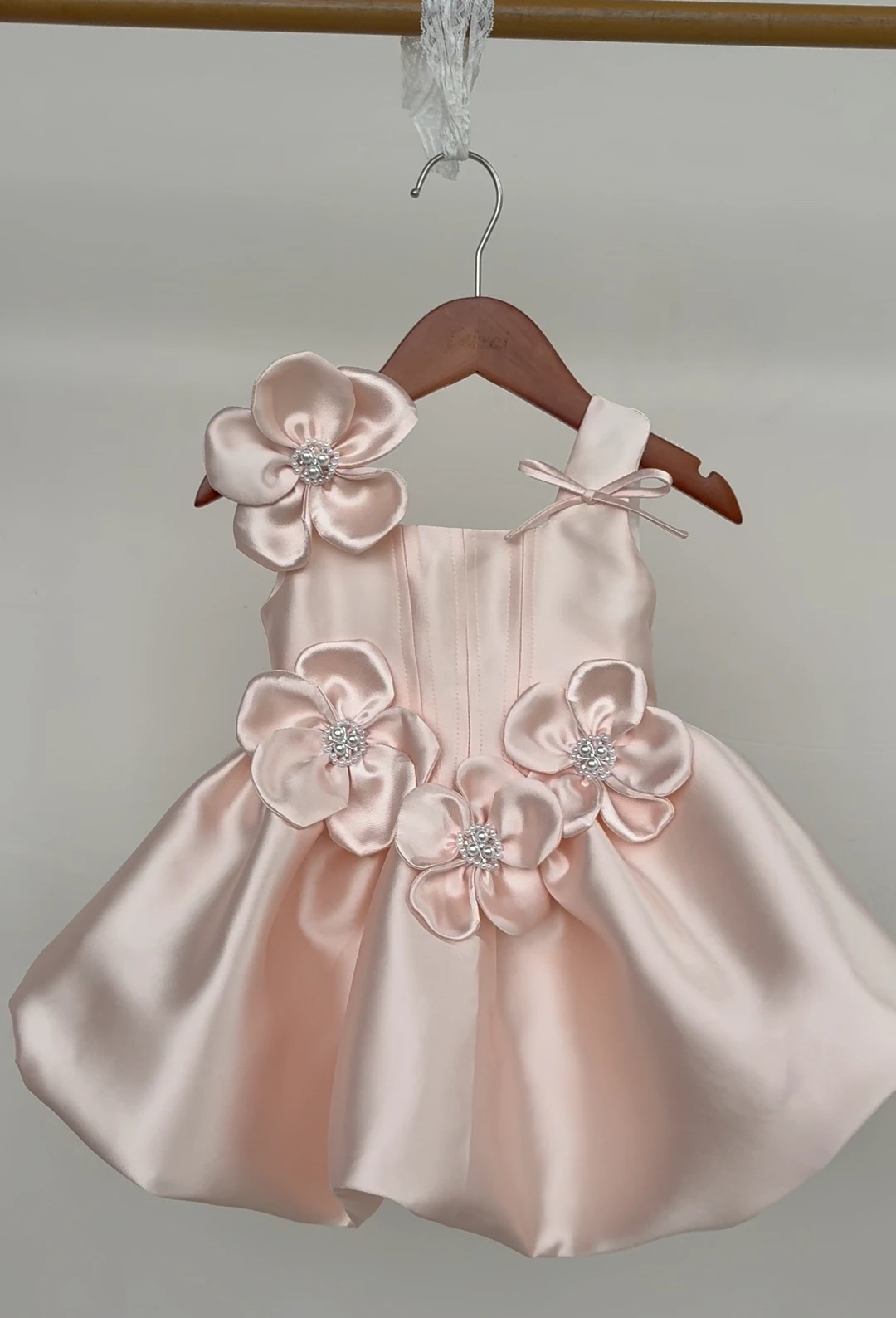 Baby Girl Satin 3D Flower Princess Dress Toddler 1st Birthday Outfit Infant Wedding Bridesmaid Gown Kids Formal Party Photoshoot