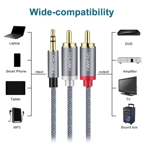 

3.5mm male to 2 RCA male stereo audio adapter coaxial cable nylon braided AUX RCA Y cable, suitable for MP3, tablet SHULIANCABLE