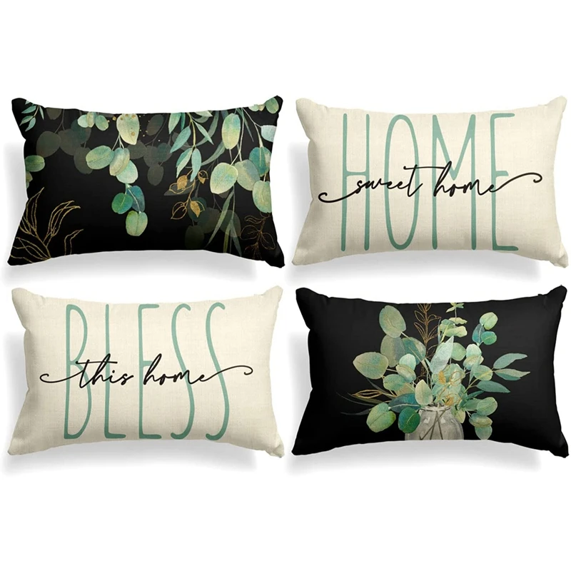 

Spring Pillow Covers 12X20 Set Of 4 Eucalyptus Leaves Farmhouse Throw Pillows Cushion Case Spring Decorations For Couch