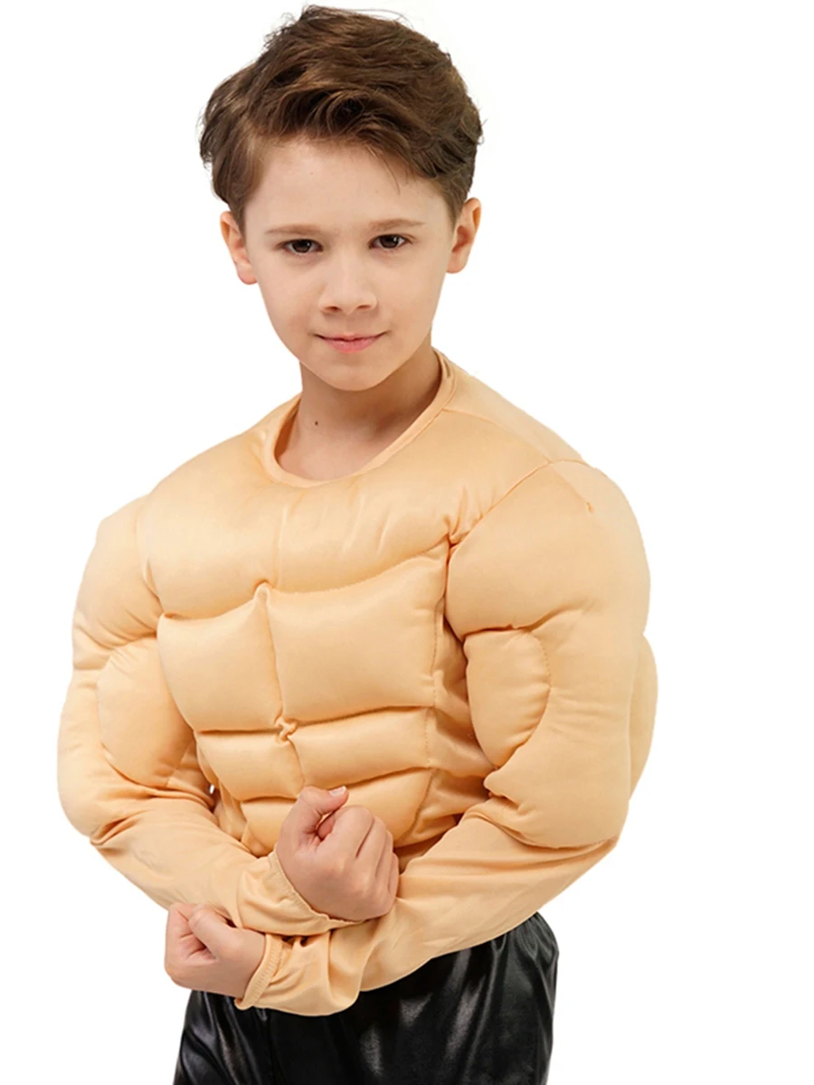 

Muscle man T-shirt role-playing fake chest muscles fake abdominal muscles funny little boy muscle T-shirt clothing children's cl
