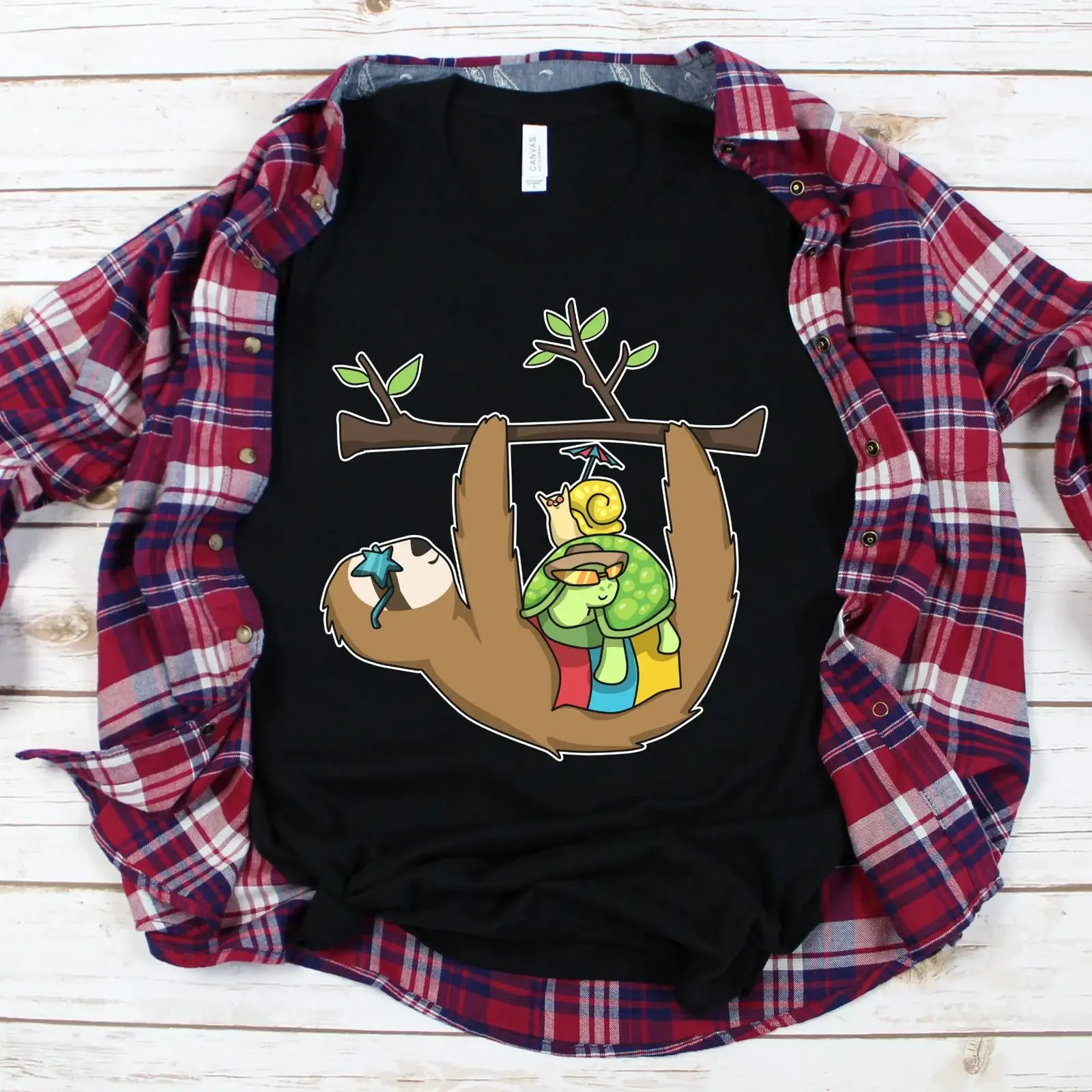 Funny Sloth Turtle Snail Hanging Out T Shirt Cute Slow Lazy Animals for Lover s vintage Washed Comfortable graphic homme