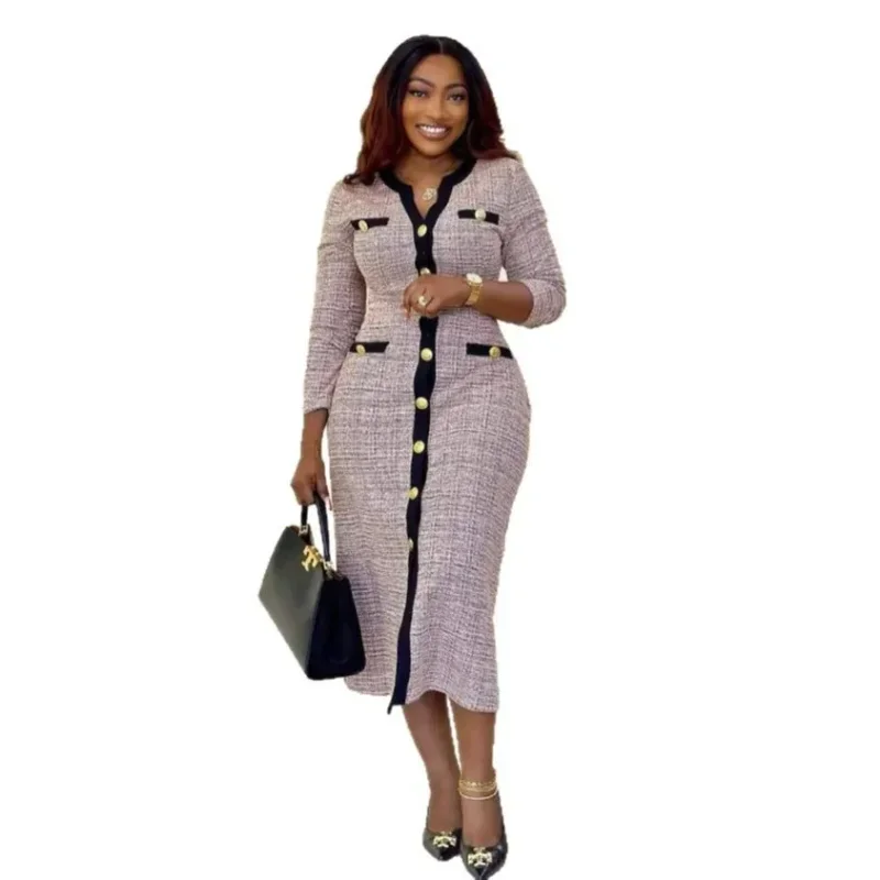 

Women Single Breasted Full Sleeve Elegant Bodycon Midi Dress 2025 OL Work Vestidos Night Club Party Sexy Street Dresses
