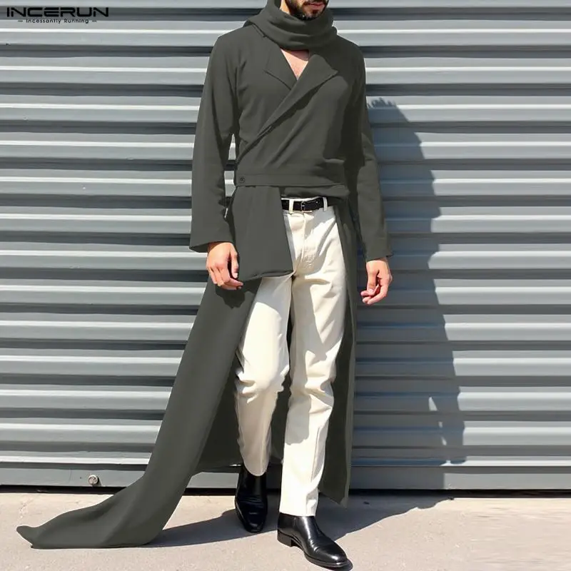 

INCERUN мужские нерегулярные плащи, однотонные длинные стильные пальто с лацканами и длинными рукавами, мужская уличная одежда на одной пуговице, модная повседневная верхняя одежда