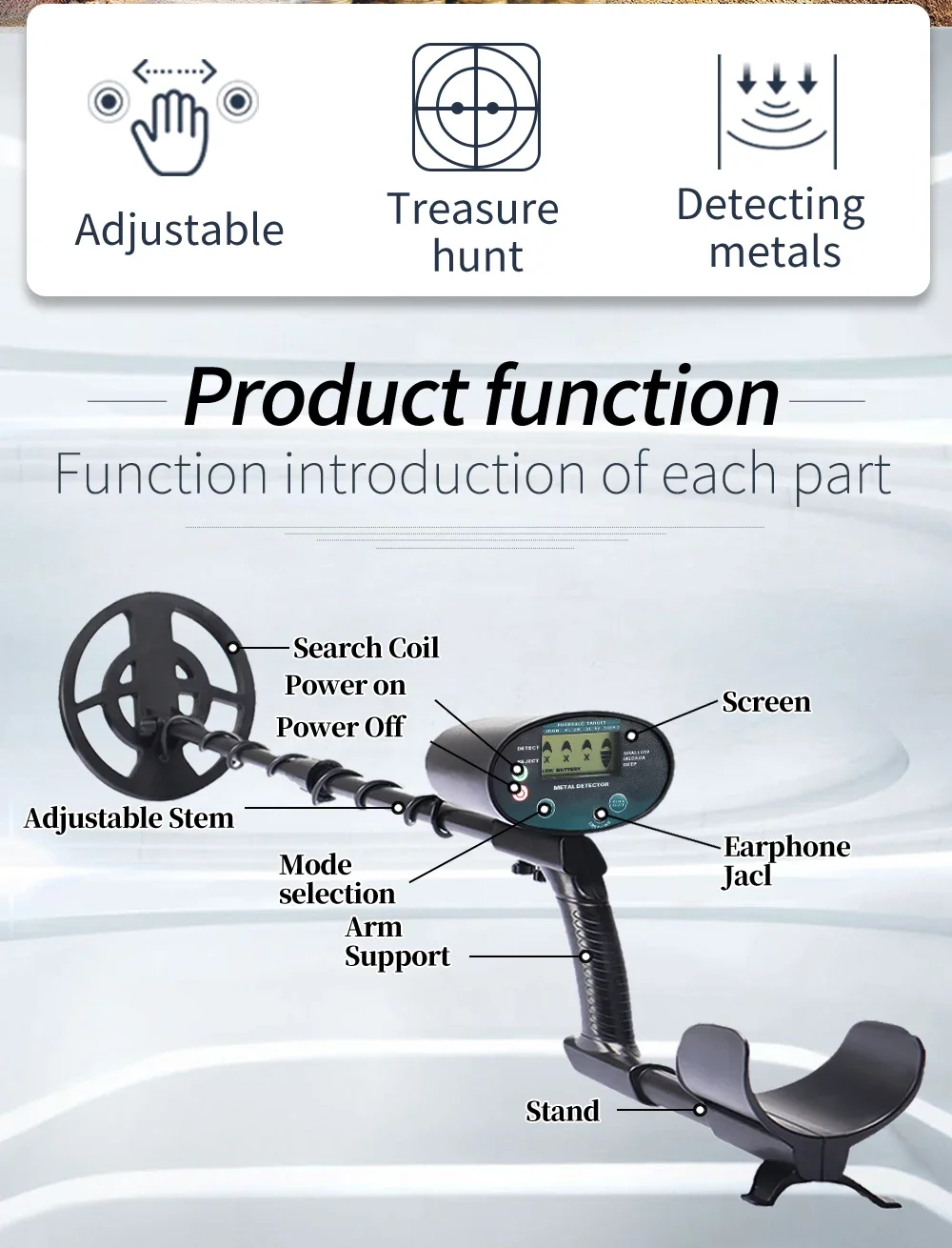 Detector de metais subterrâneo para adultos Detector de ouro impermeável Maior precisão, Profissional