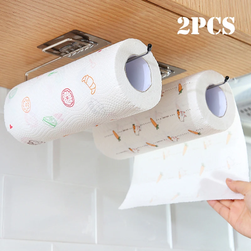 1/2pcs Kitchen Paper Holder Towel Hook Toilet Paper Holder Towel Rack Stand Storage Rack Shelf Tissue Holder Bathroom Organizer