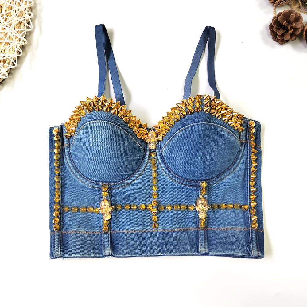 

Spaghetti Straps Outerwear Fishbone Shaping Corset Beaded Decorative Personality Hot Girl Top for Women