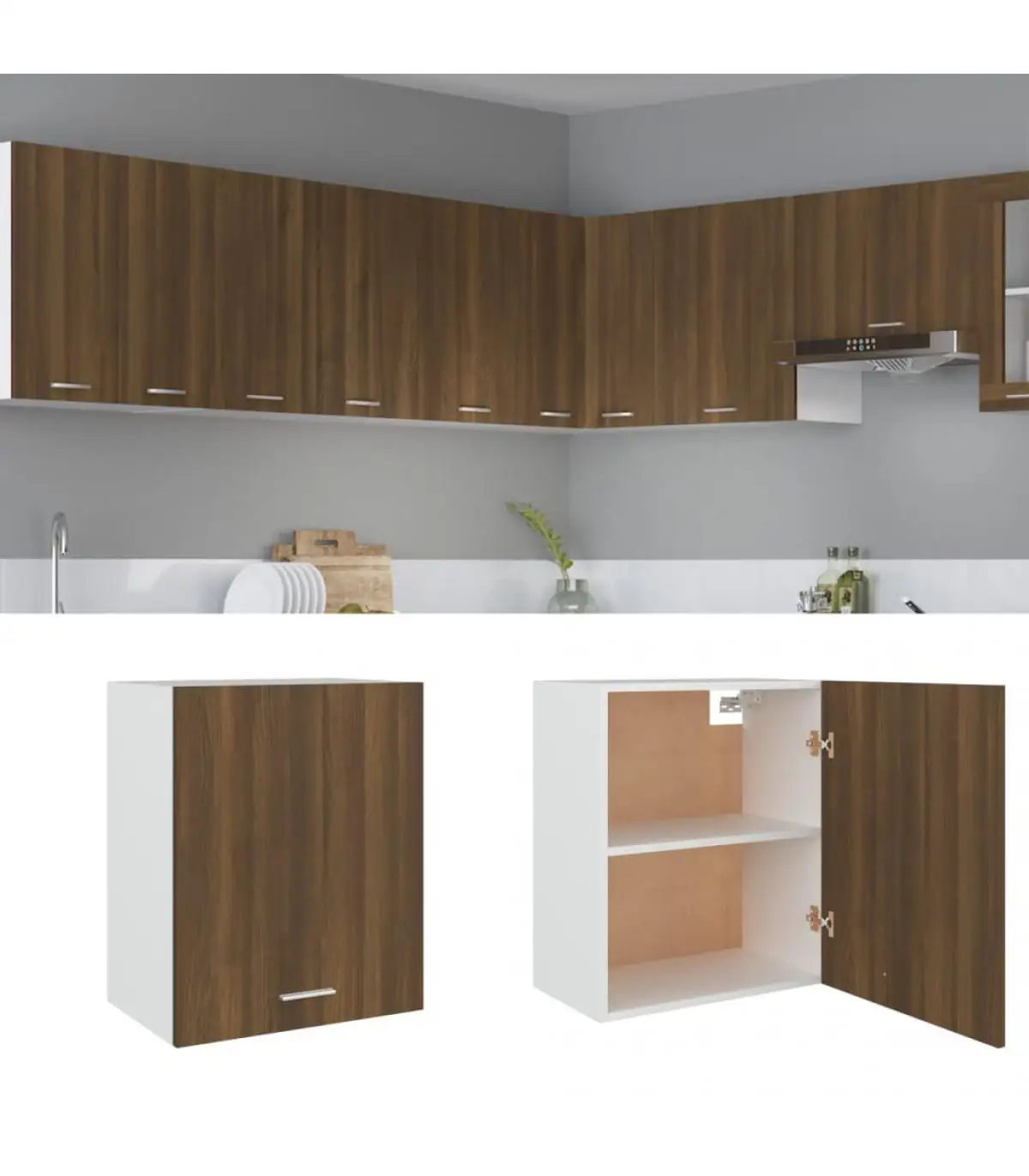 Kitchen cabinets hanging cabinet plywood brown oak 50x31x60 cm