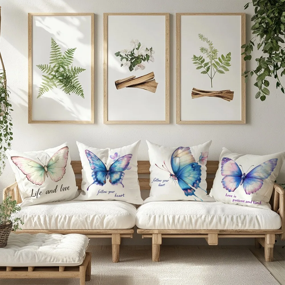 

Pastel Watercolor Butterfly Pillowcase: Inspirational Quote Pattern Cushion Cover for Fresh Sofa Living Room Home Decor