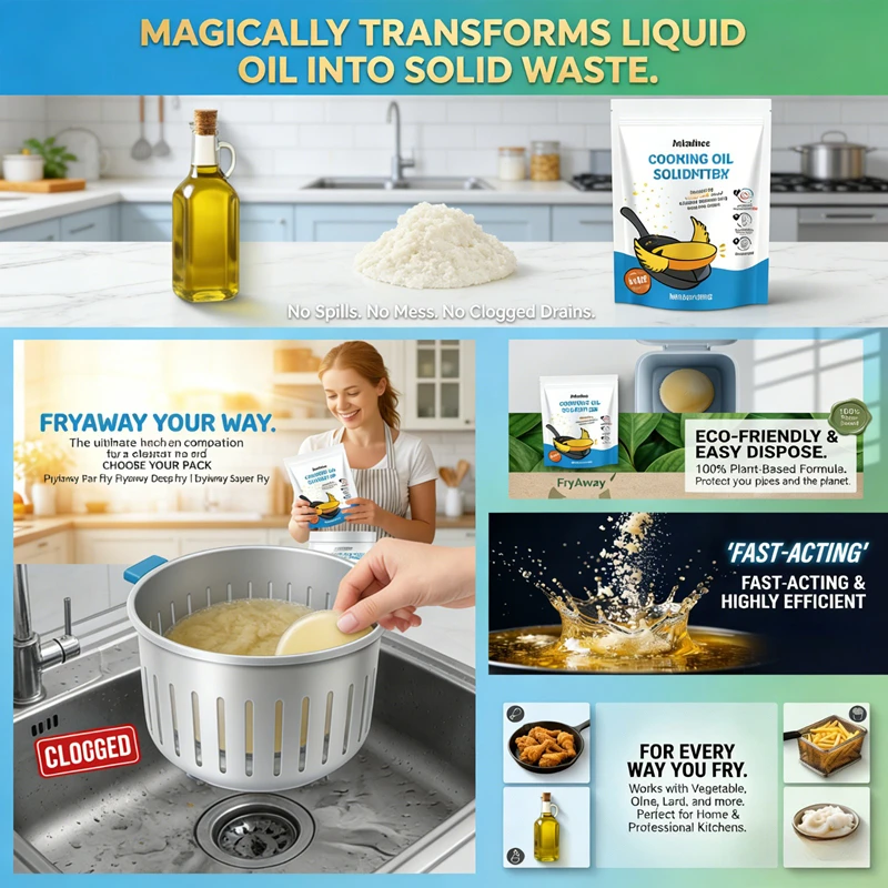 Cooking Oil Solidifier Powder Hot Grease Hardener For Used Fryer Oil Waste Vegetable Lard Edible Oil Coagulant Quickly Solidify