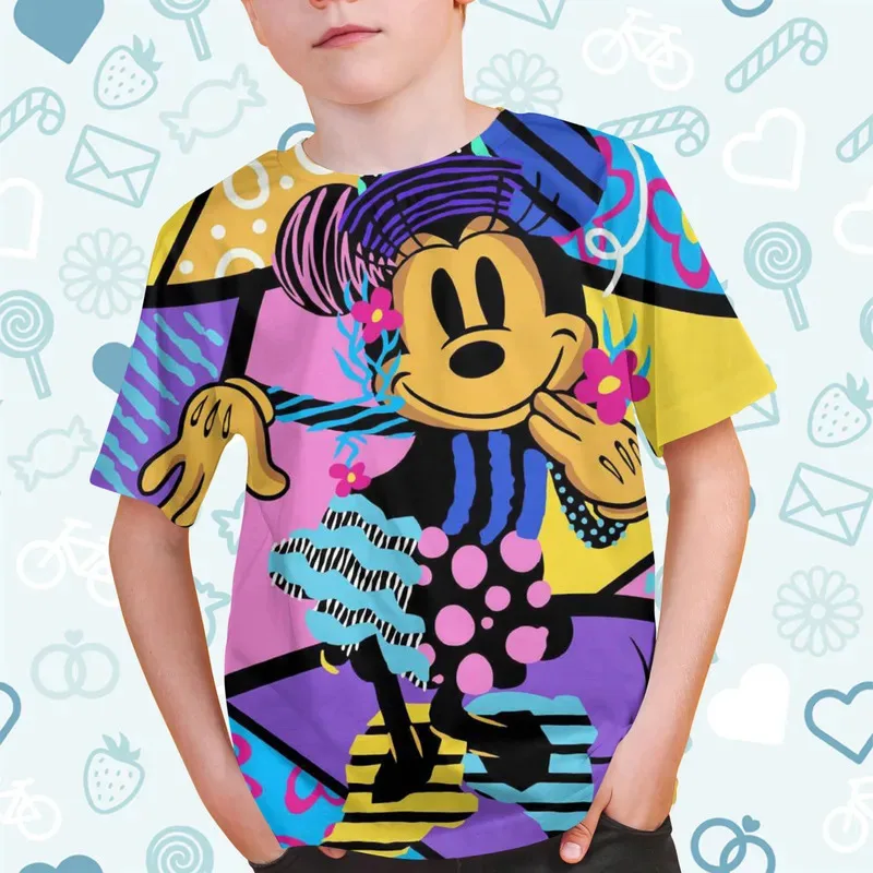 2024 Summer Casual Disney Mickey Mouse Donald Duck 3d Print Tshirt Boys Girls T-Shirt Children Streetwear Tee Tops Cartoon