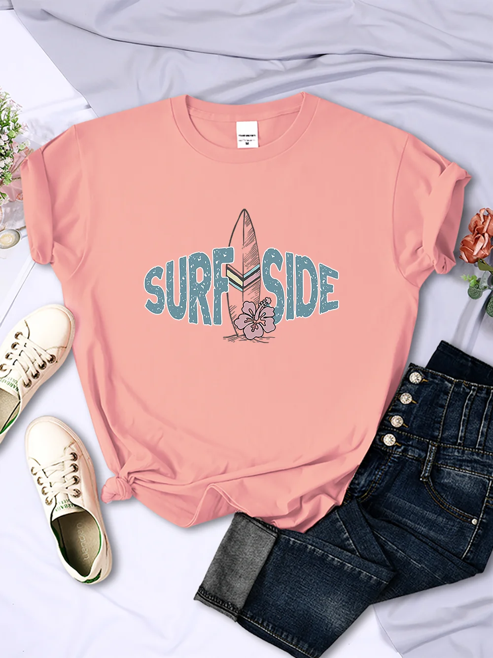 Surfing Enthusiasts Surf Side Print T-Shirts Women Casual Comfortable Tshirt Breathable Cool Short Sleeve O-Neck Street Clothing