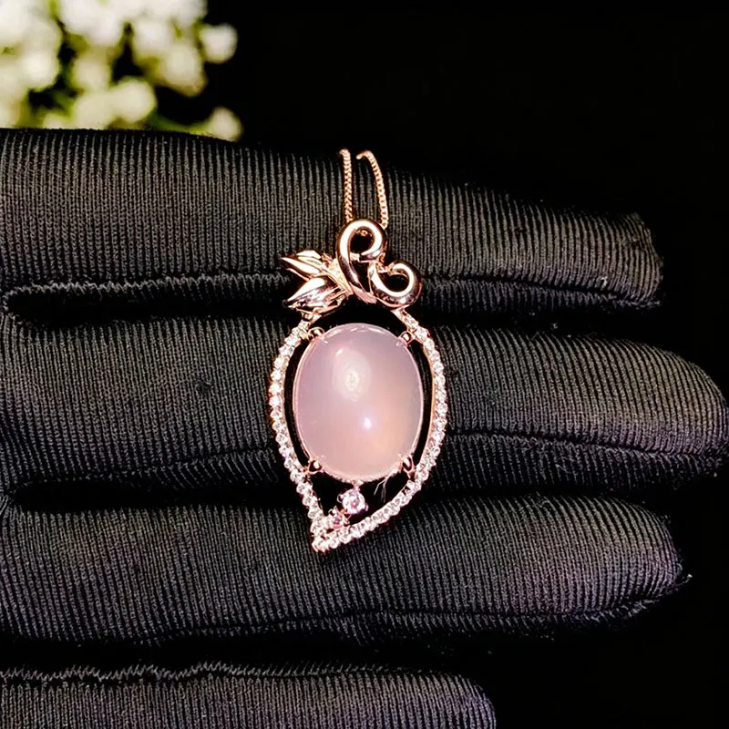 Low price sale Natural Rose Quartz Necklace Pendant 14*10mm Oval Shape Natural Rose Quartz Pendant 925 Silver Gemstone Jewelry