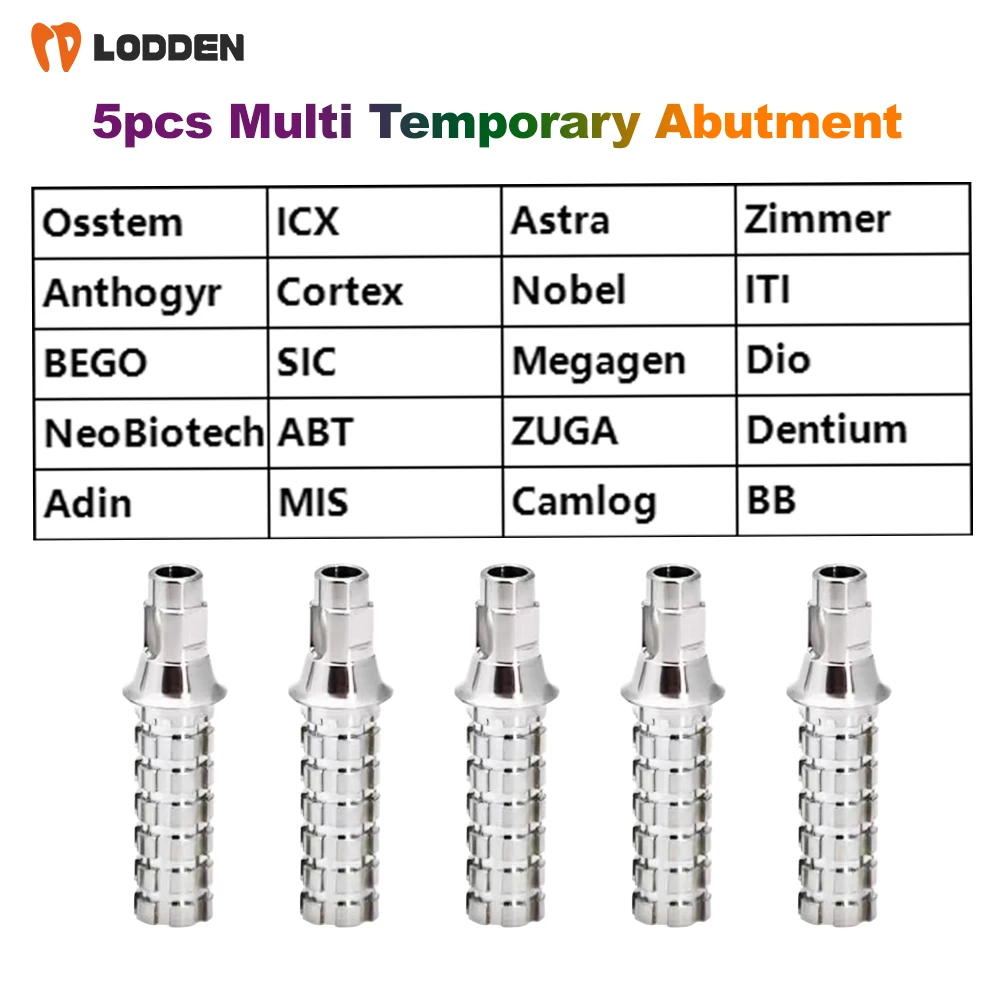 5pcs Dental Multi Temporary Abutment Dental Composite Abutment Accessories For Osstem/Dentium/Dio/Megagen/Camlog/Mis